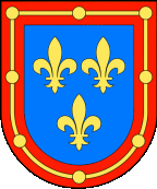 Dinast�a navarra de los Borb�n Dos Sicilias: En campo de azur, tres flores de lis de oro bien ordenadas, y bordura cosida de gules cargada de trechor lleno de oro, brochantes ocho bezantes cosidos de oro.